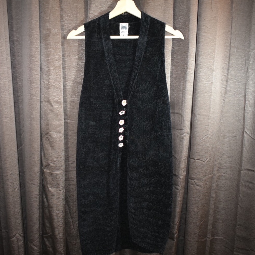 Unique black cardigan with porcelain kitty buttons